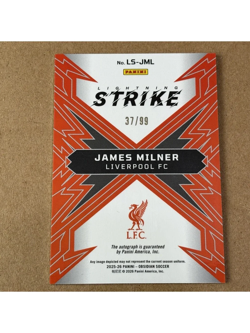 2025-26 Panini Obsidian James Milner LS-JML Lightning Strike Auto Orange #/99